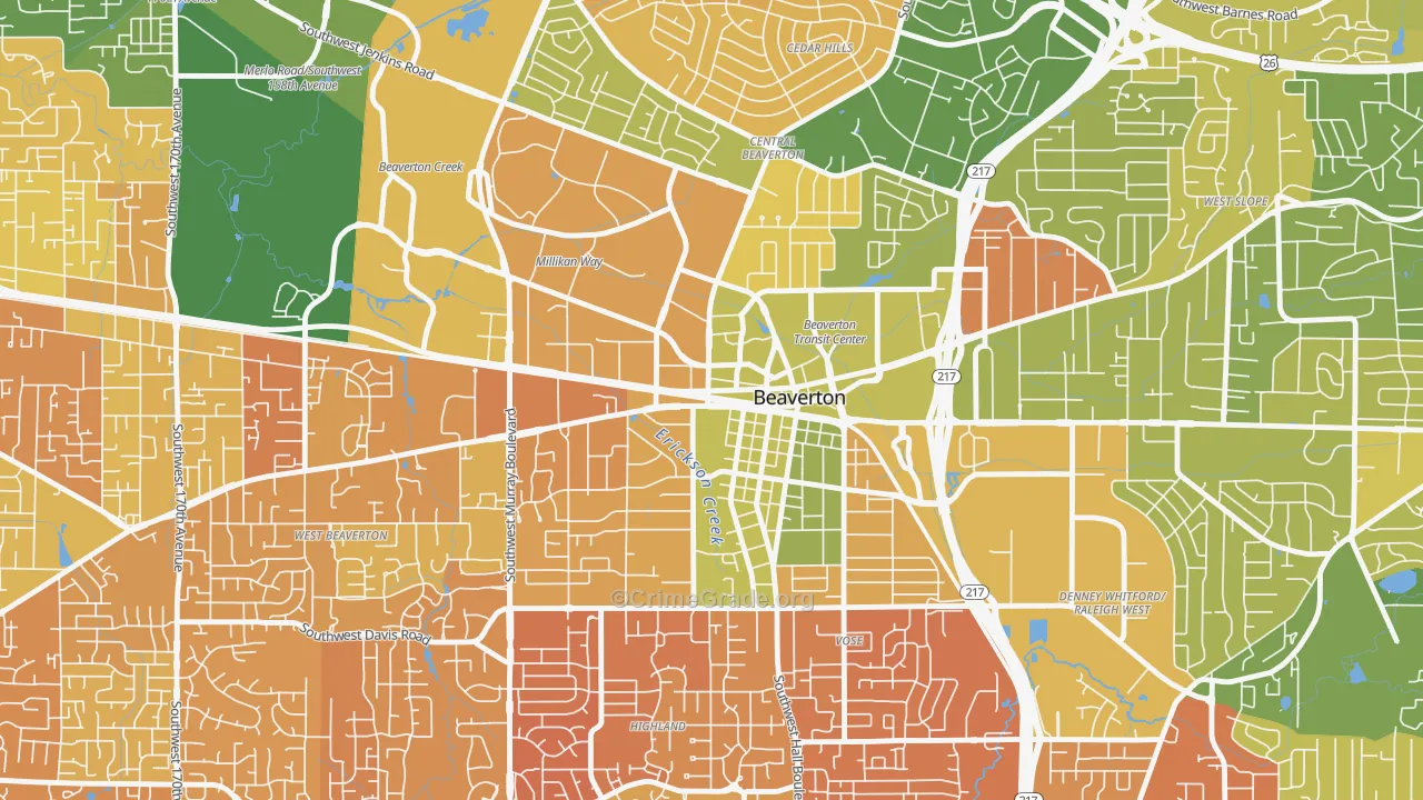 Central Beaverton, Beaverton, OR Map of Murder Rates