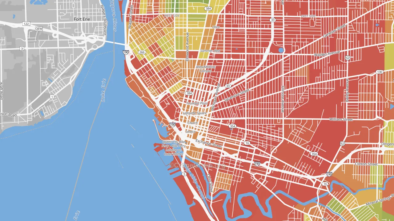 Central Business District-Buffalo, Buffalo, NY Map of Murder Rates