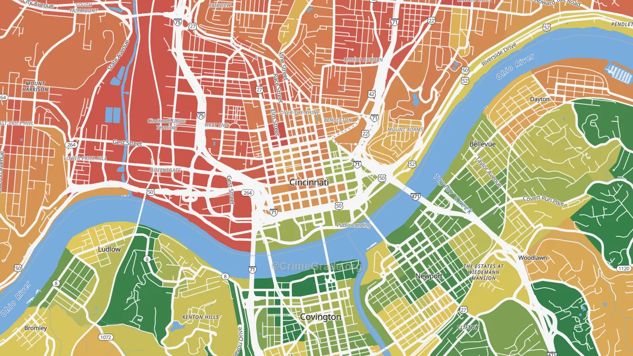 Central Business District, Cincinnati, OH Map of Murder Rates