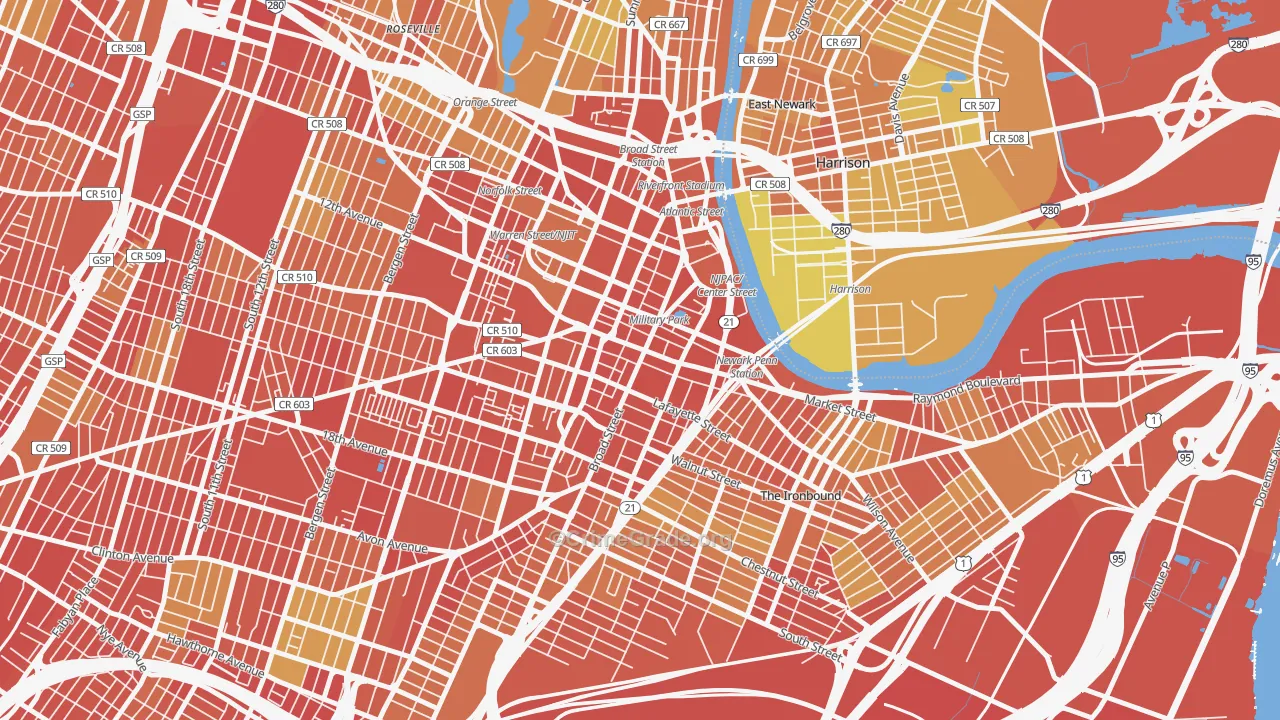 Central Business District, Newark, NJ Map of Murder Rates