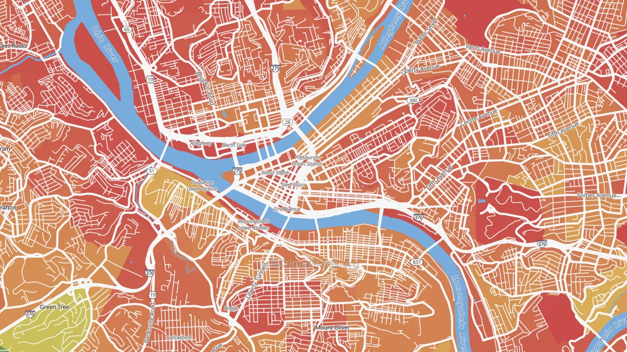 Central Business District, Pittsburgh, PA Map of Murder Rates