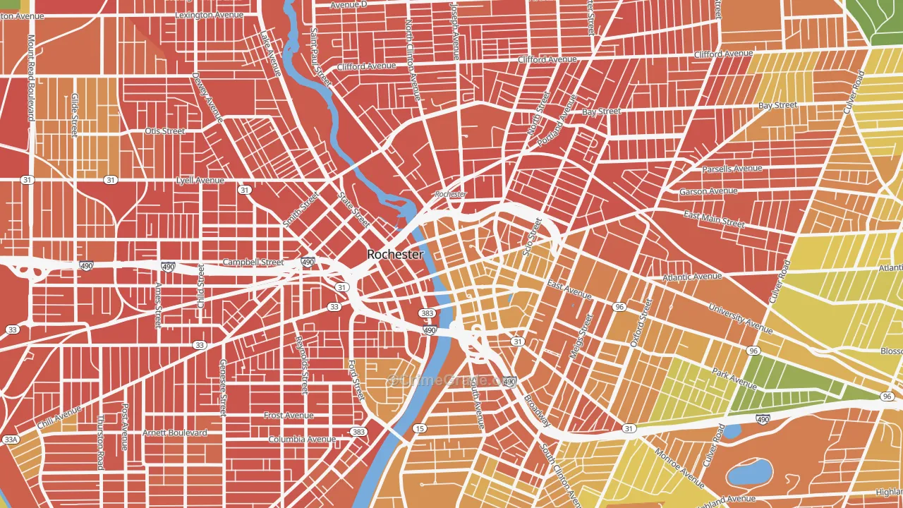 Central Business District-Rochester, Rochester, NY Map of Murder Rates