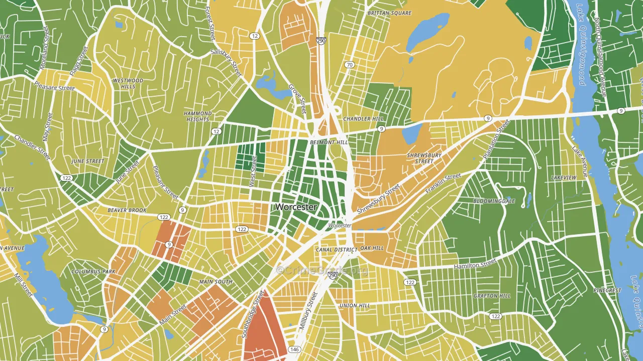 Central Business District, Worcester, MA Map of Murder Rates