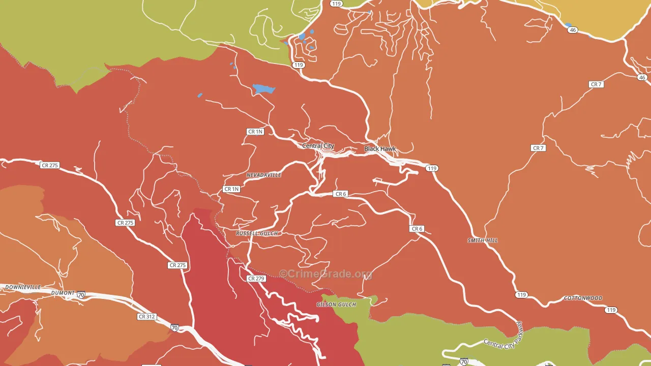 Central City, CO Map of Murder Rates