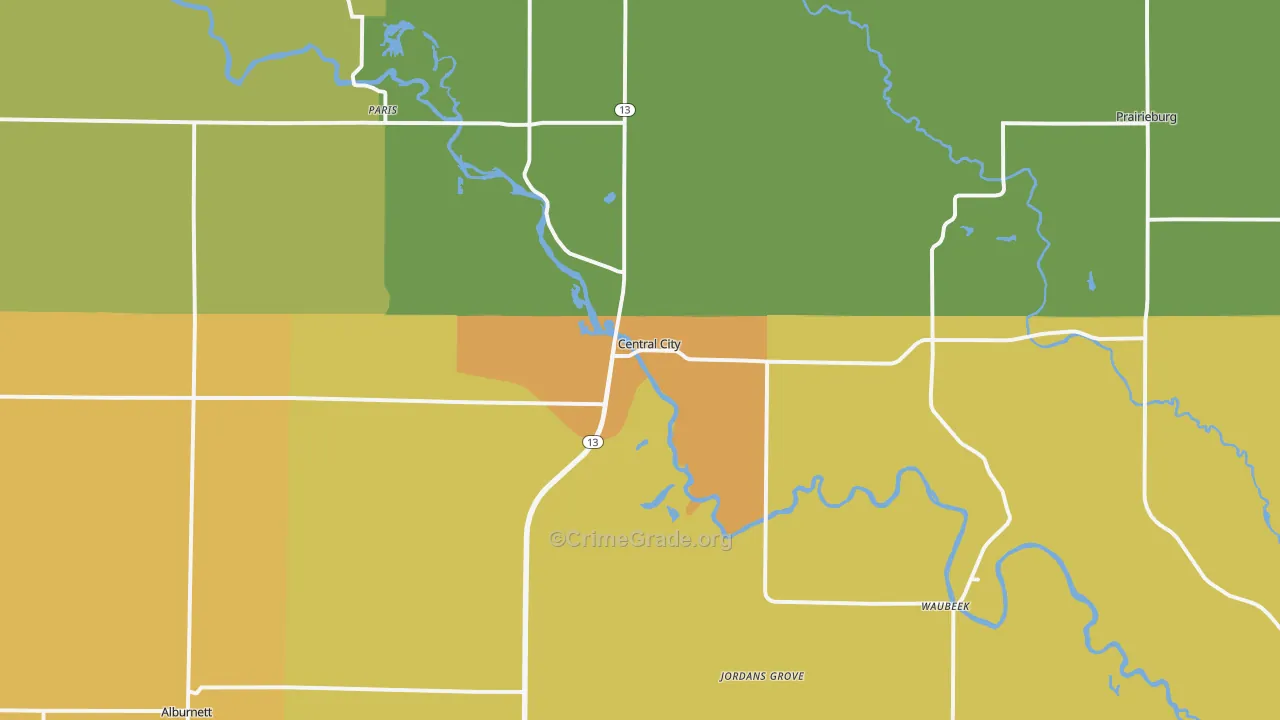 Central City, IA Map of Murder Rates