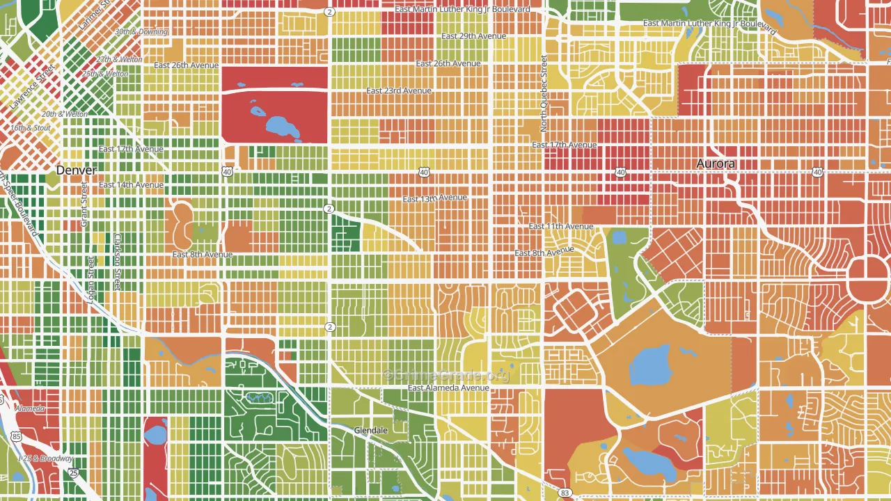 Central East Denver, Denver, CO Map of Murder Rates