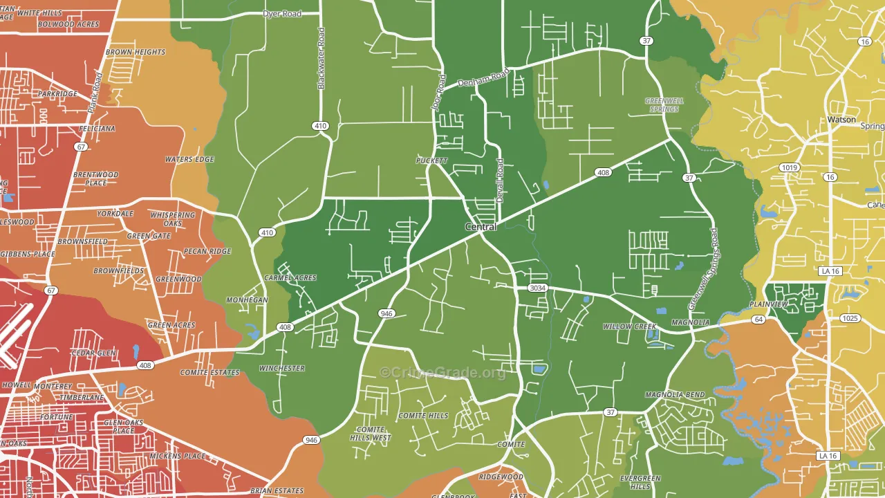 Central, LA Map of Murder Rates
