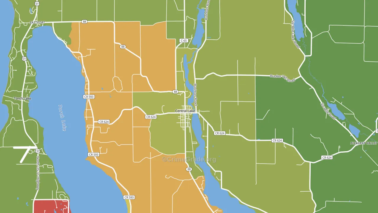 Central Lake, MI Map of Murder Rates