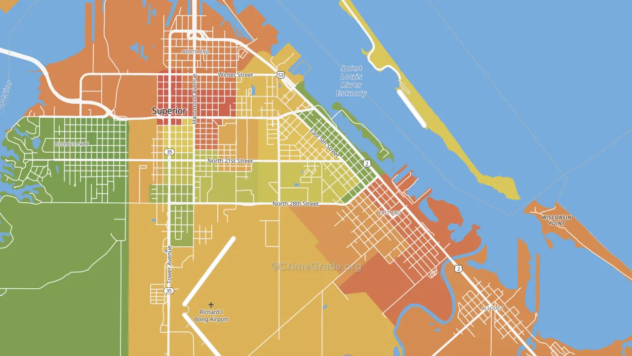 Central Park, Superior, WI Map of Murder Rates