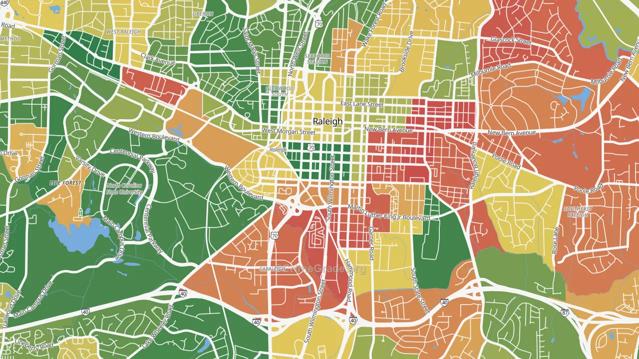 Central, Raleigh, NC Map of Murder Rates