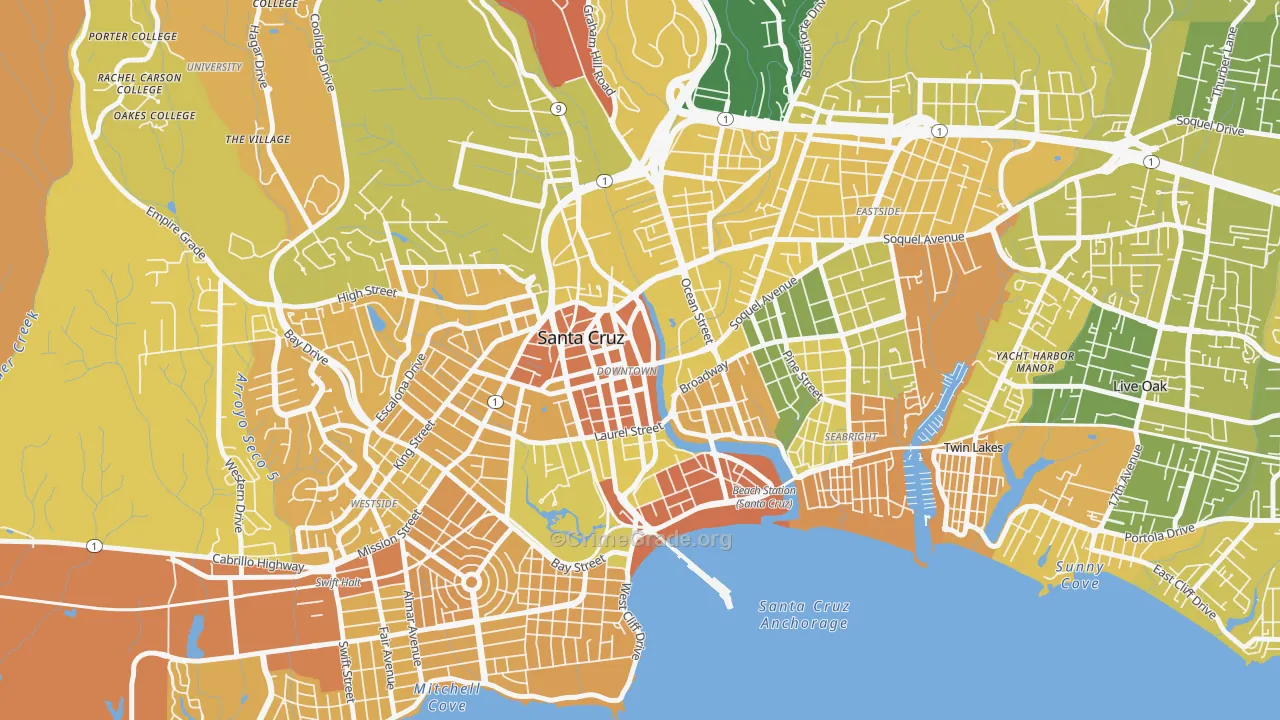 Central Santa Cruz, Santa Cruz, CA Map of Murder Rates