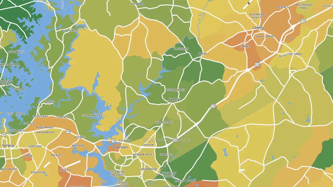 Central, SC Map of Murder Rates