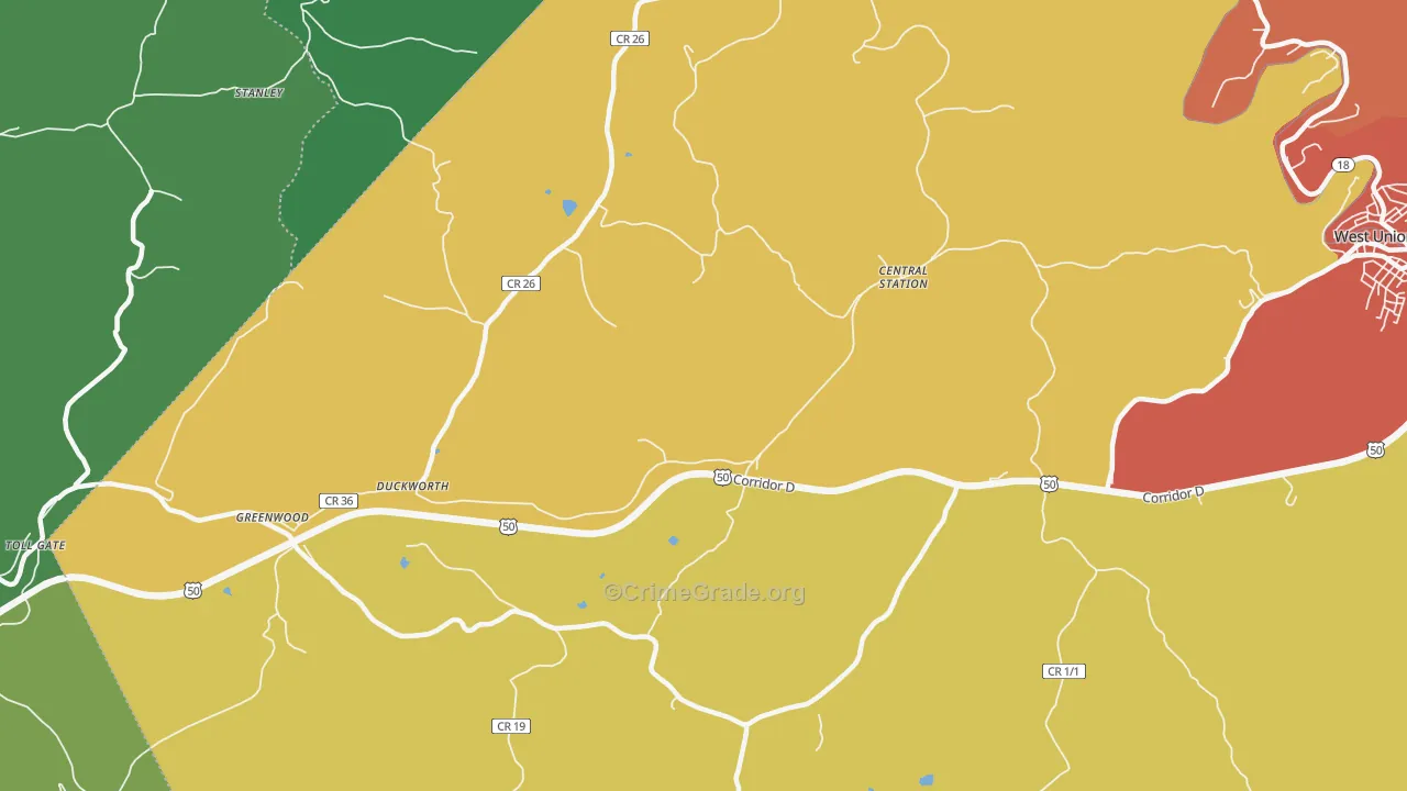 Central Station, WV Map of Murder Rates