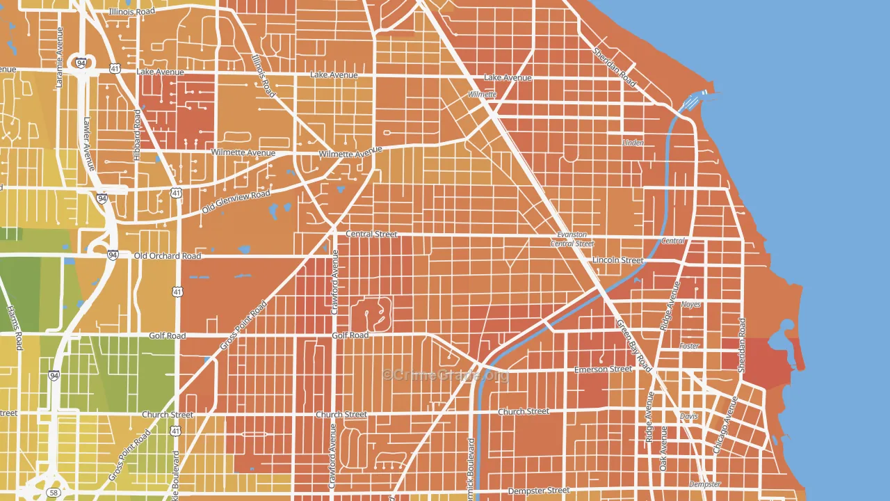Central Street Merchant District, Evanston, IL Map of Murder Rates