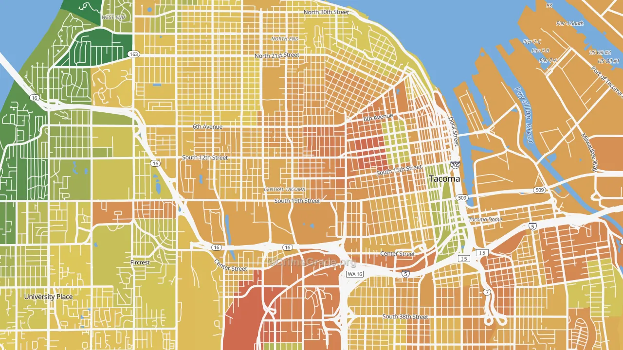 Central, Tacoma, WA Map of Murder Rates