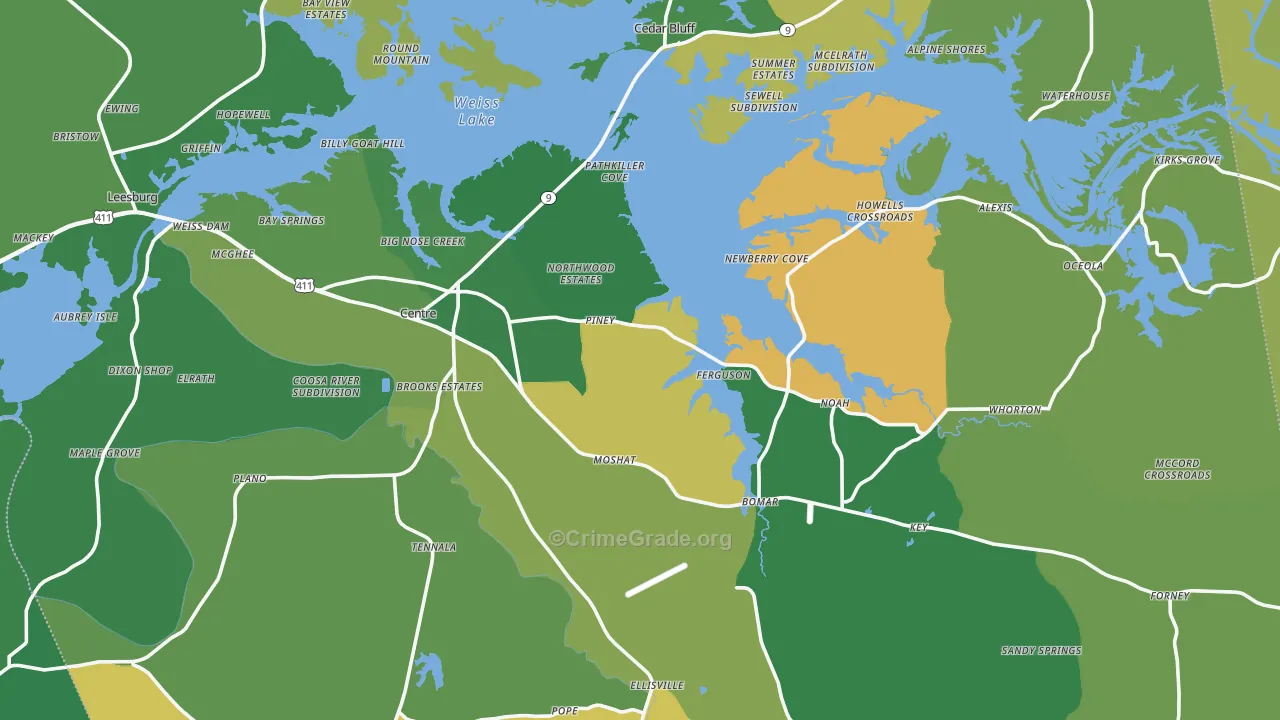 Centre, AL Map of Murder Rates