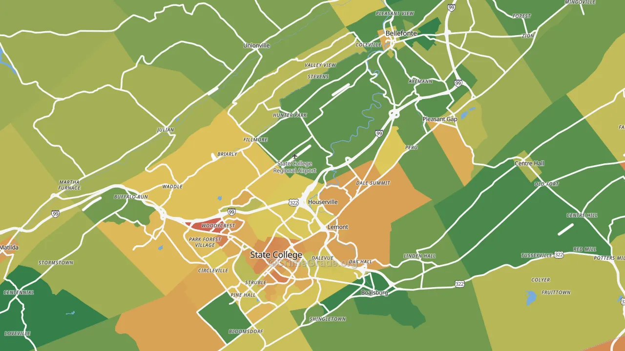Centre County, PA Map of Murder Rates