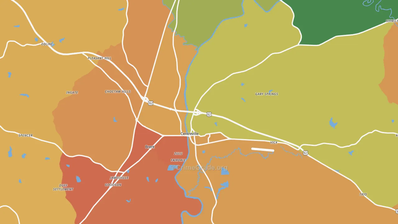 Centreville, AL Map of Murder Rates