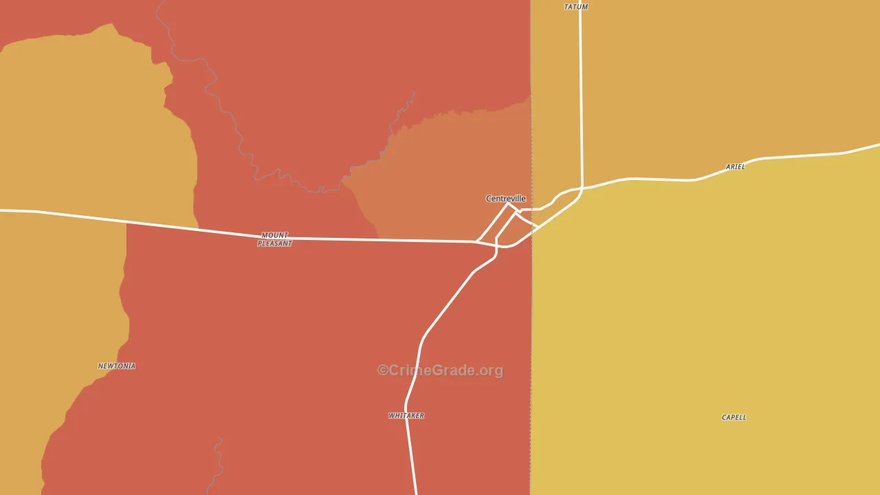 Centreville, MS Map of Murder Rates