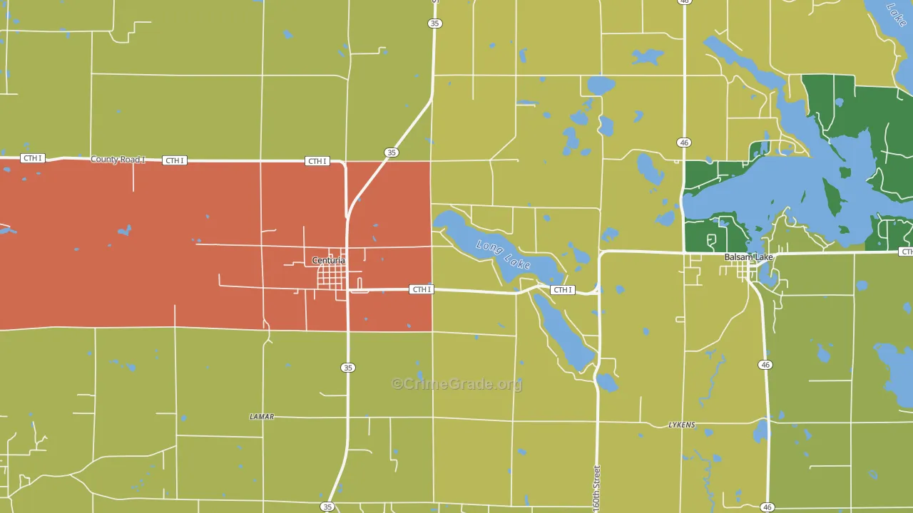 Centuria, WI Map of Murder Rates