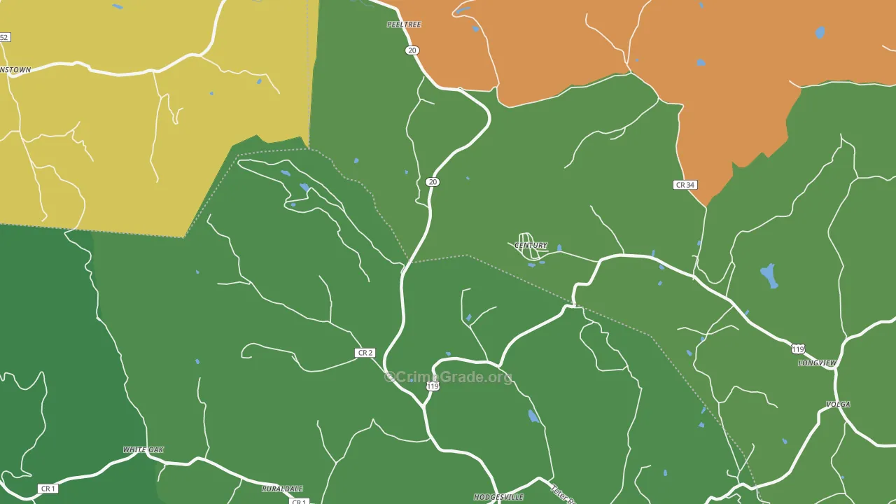 Century, WV Map of Murder Rates