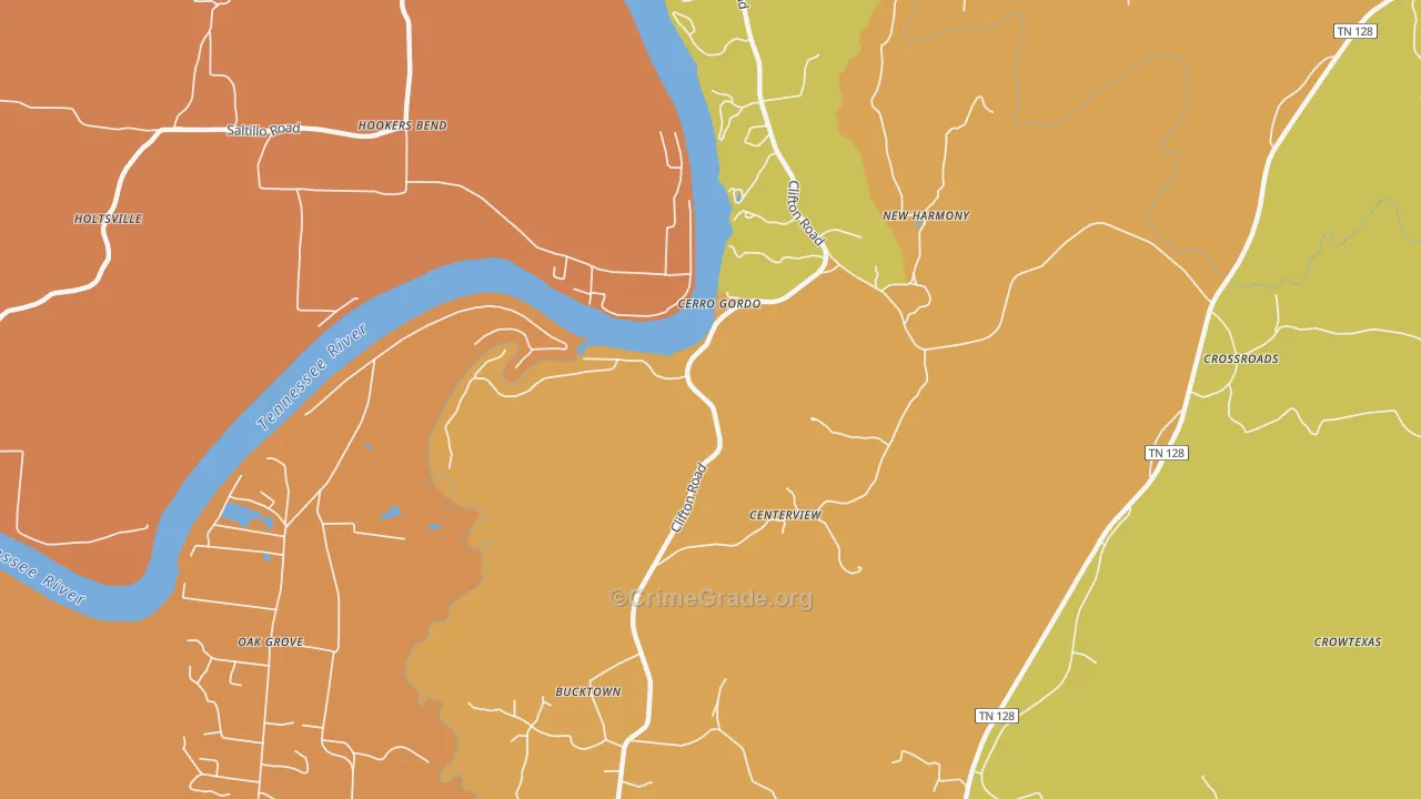 Cerro Gordo, TN Map of Murder Rates