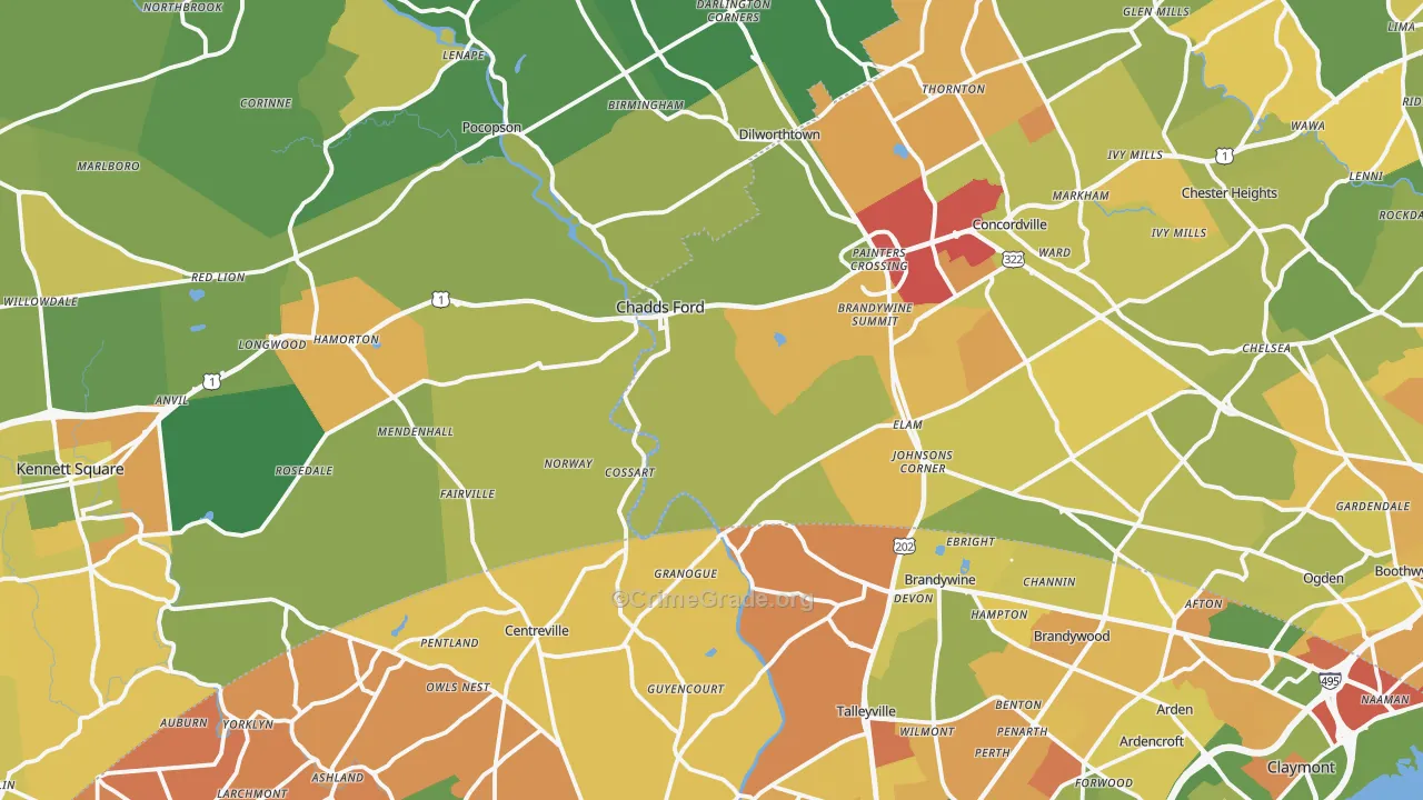 Chadds Ford, PA Map of Murder Rates