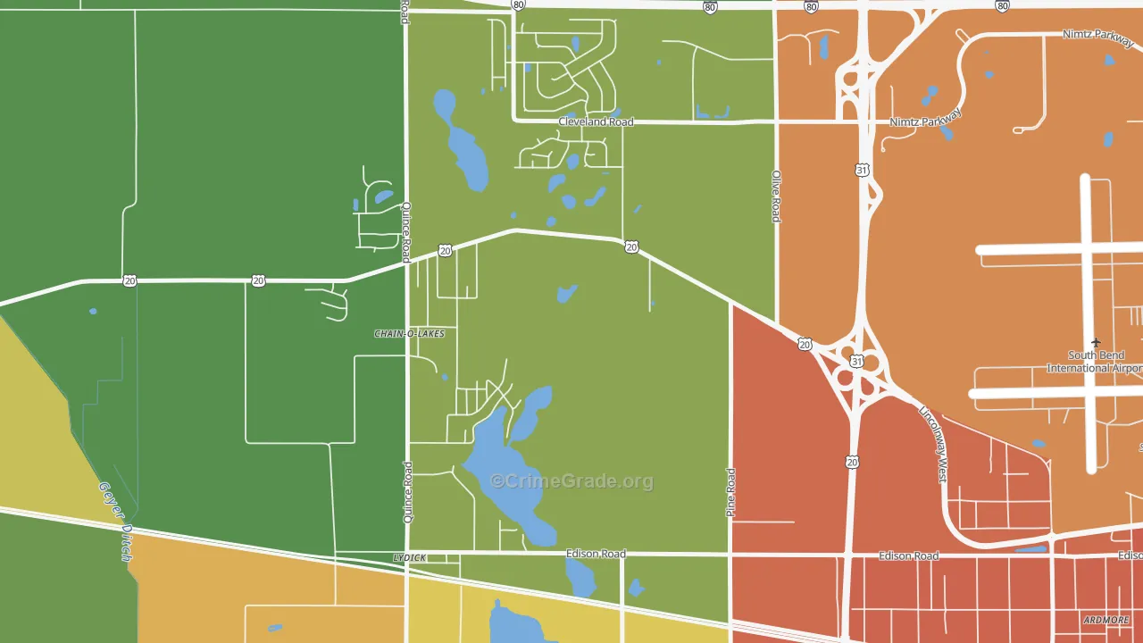 Chain-O-Lakes, IN Map of Murder Rates
