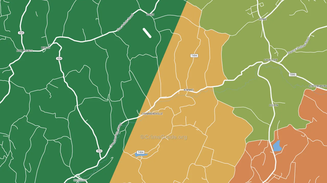Chambersville, PA Map of Murder Rates