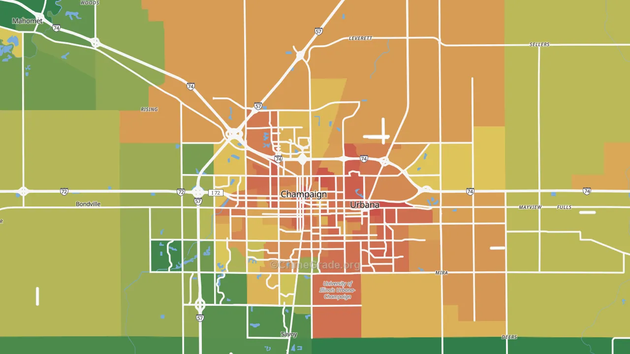 Champaign County, IL Map of Murder Rates