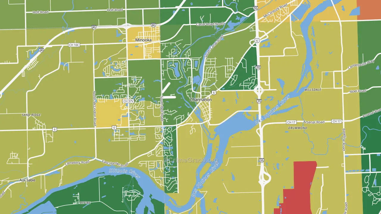 Channahon, IL Map of Murder Rates
