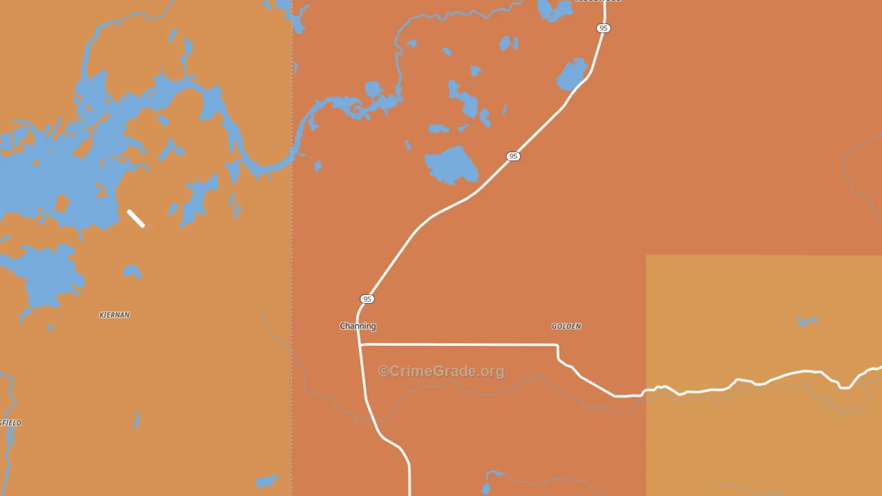 Channing, MI Map of Murder Rates