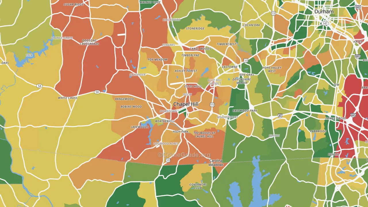 Chapel Hill, NC Map of Murder Rates