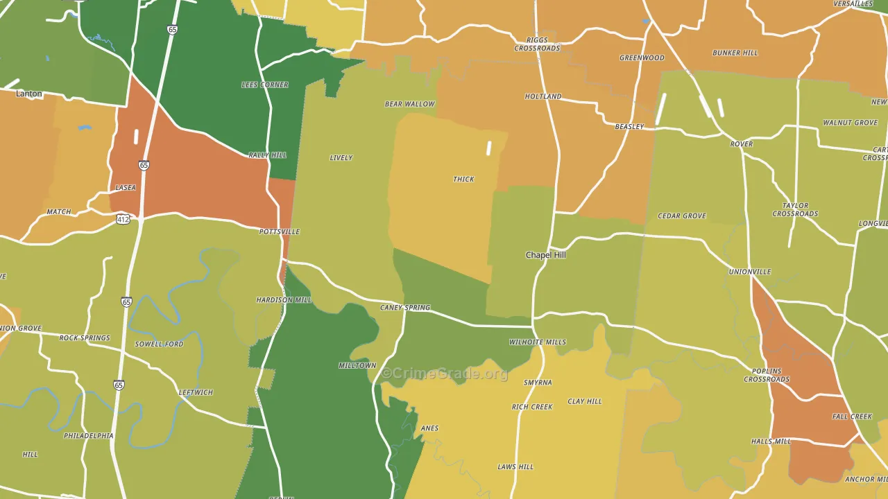 Chapel Hill, TN Map of Murder Rates