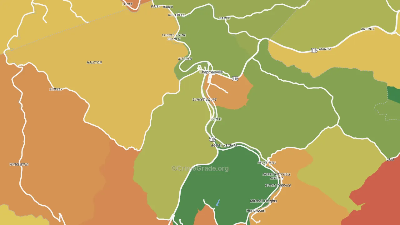 Chapmanville, WV Map of Murder Rates