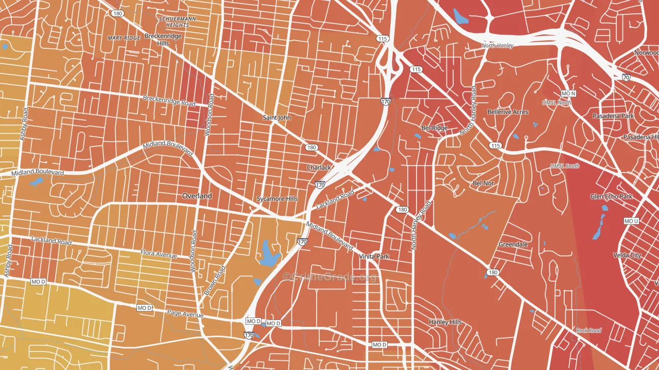 Charlack, MO Map of Murder Rates