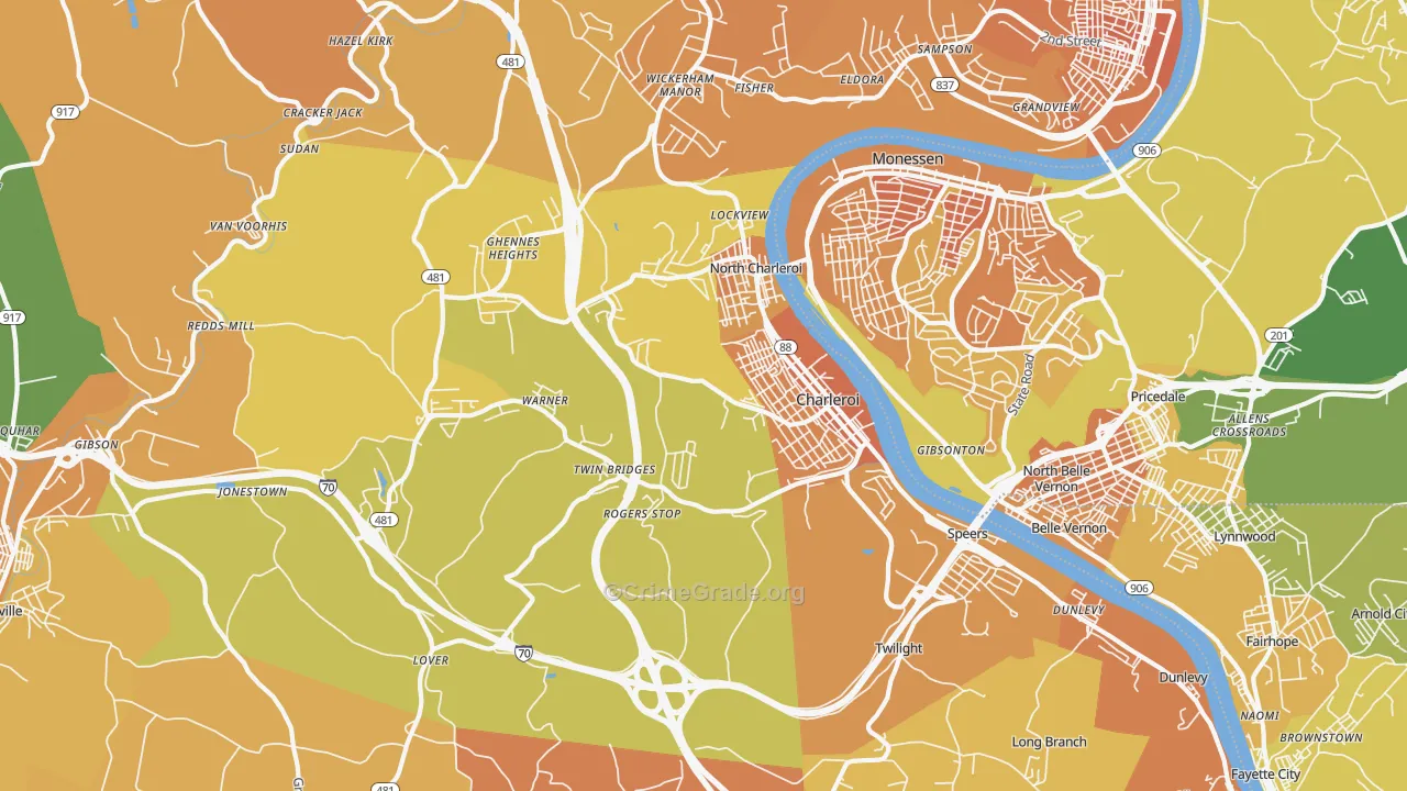 Charleroi, PA Map of Murder Rates