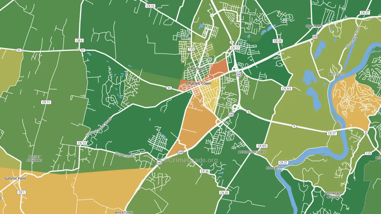 Charles Town, WV Map of Murder Rates