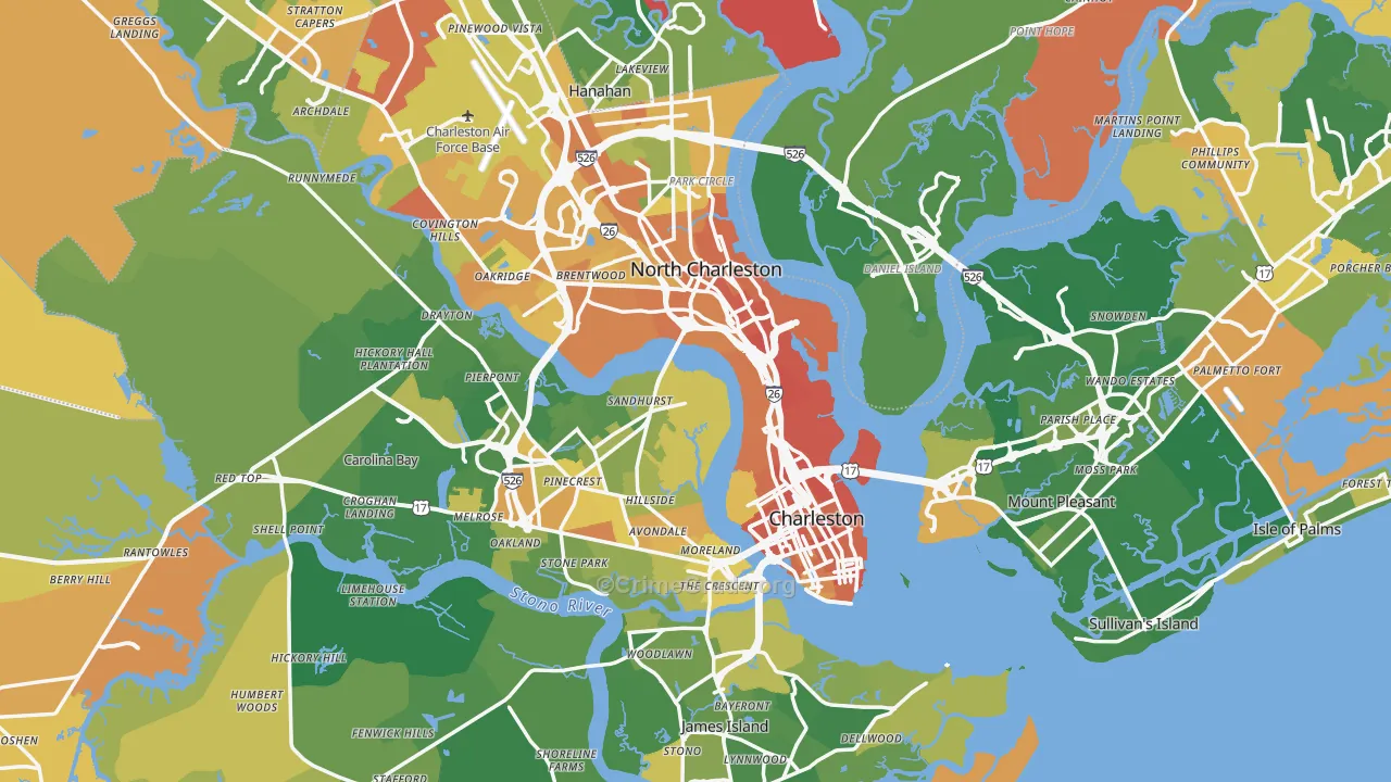 Charleston County, SC Map of Murder Rates