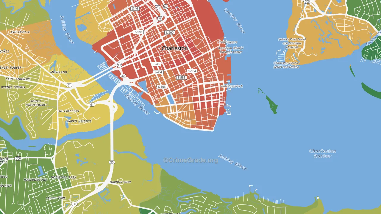 Charleston Historic District, Charleston, SC Map of Murder Rates