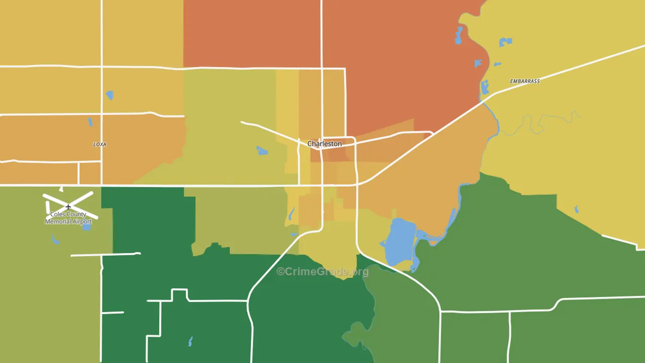 Charleston, IL Map of Murder Rates