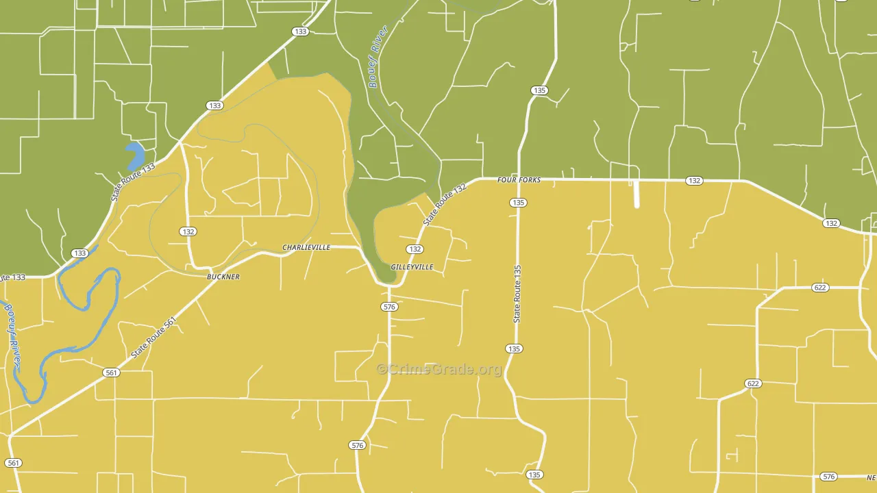 Charlieville, LA Map of Murder Rates
