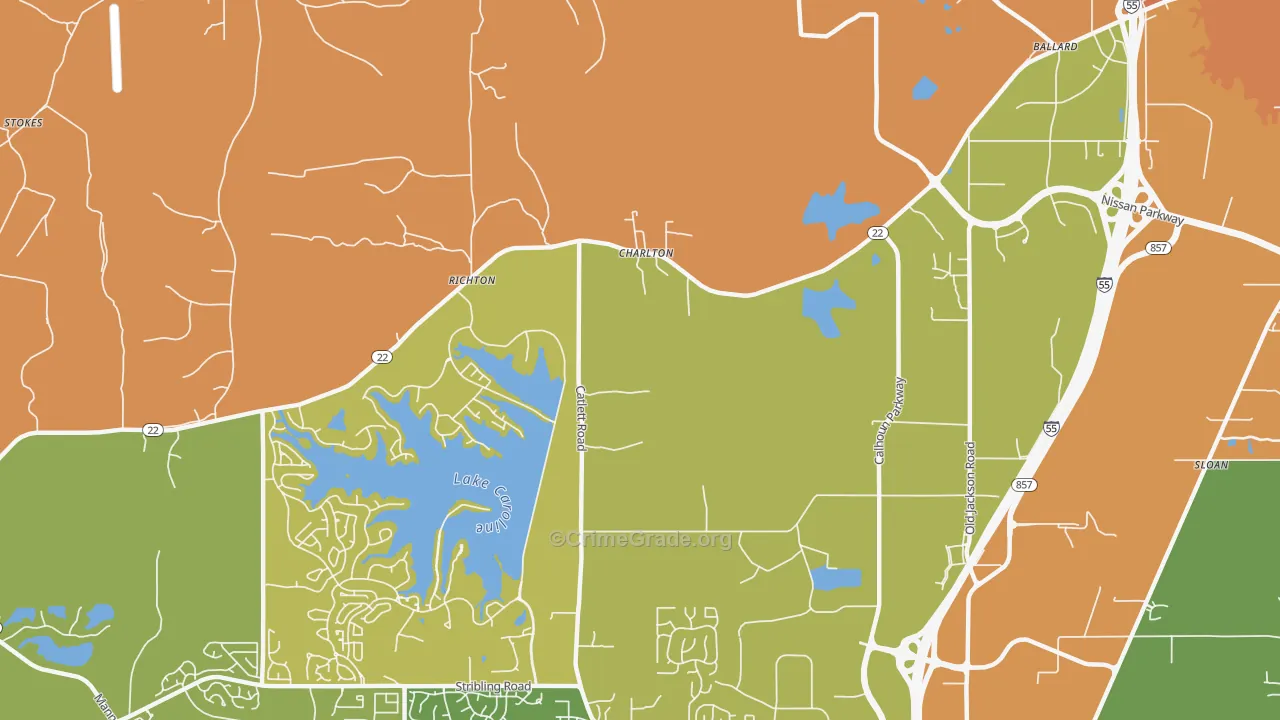 Charlton, MS Map of Murder Rates