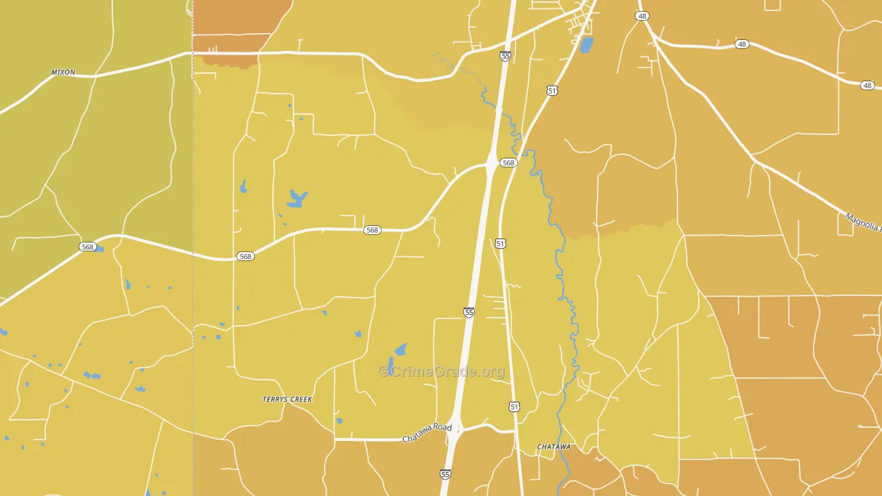 Chatawa, MS Map of Murder Rates