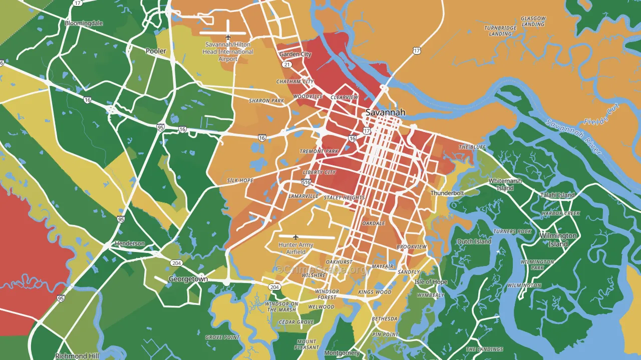 Chatham County, GA Map of Murder Rates