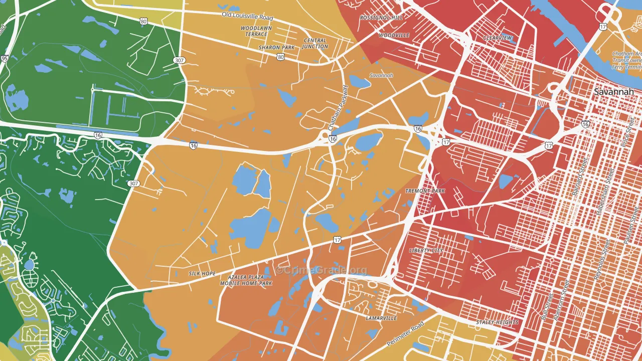 Chatham Parkway, Savannah, GA Map of Murder Rates