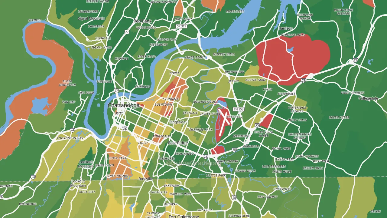Chattanooga, TN Map of Murder Rates