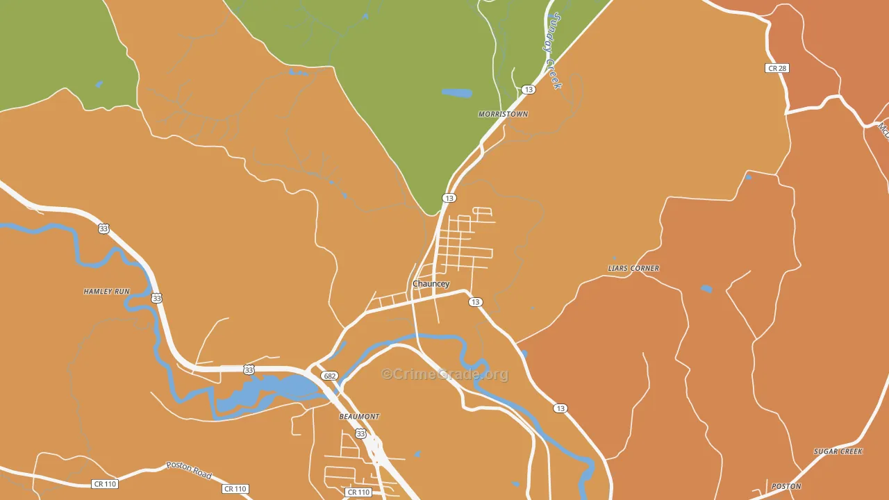 Chauncey, OH Map of Murder Rates