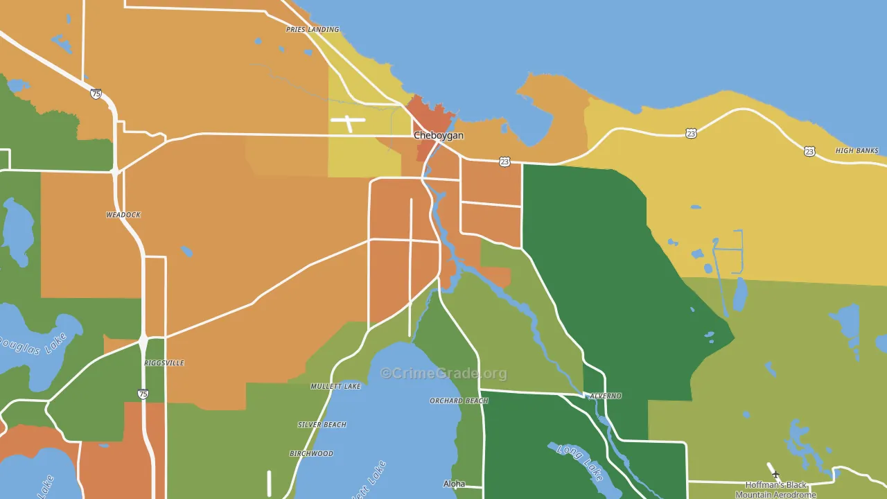 Cheboygan, MI Map of Murder Rates