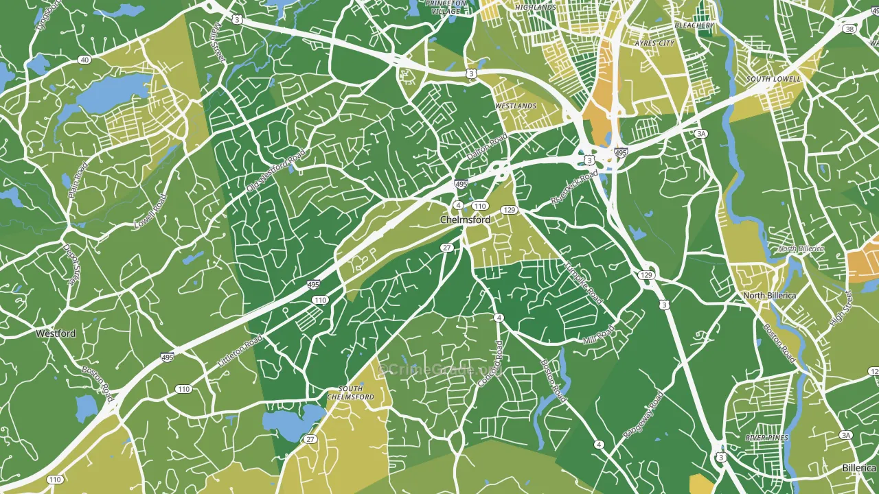 Chelmsford, MA Map of Murder Rates